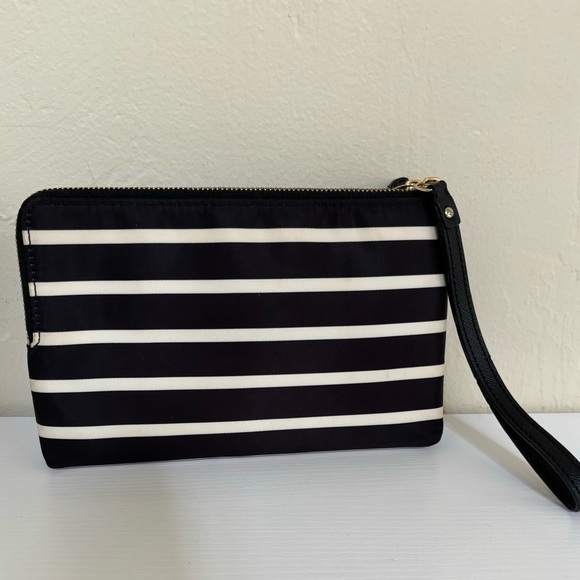 Kate Spade Leoni Wilson Road Nylon Wristlet, French Stripe Black and Cream - Picture 4 of 15